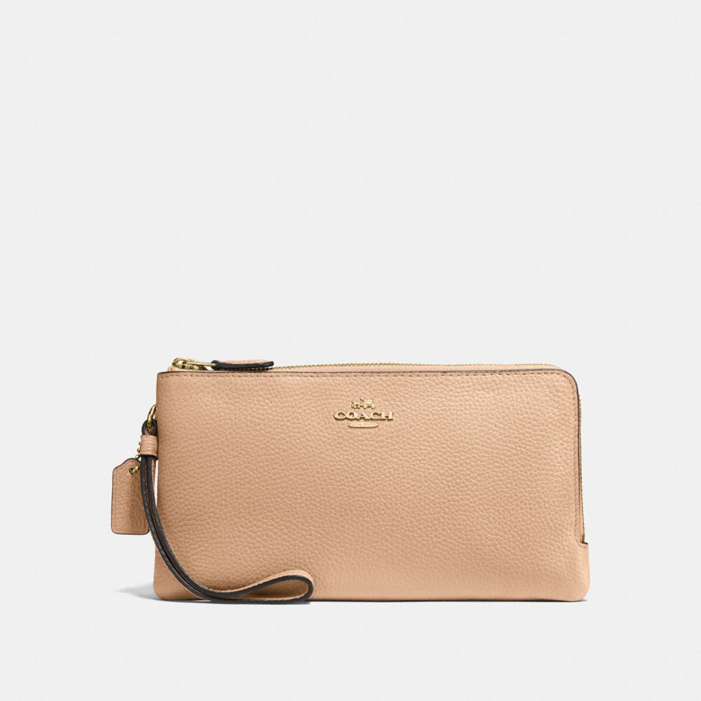COACH®,DOUBLE ZIP WALLET,Leather,Light Gold/Beechwood,Front View