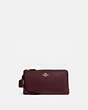 COACH®,DOUBLE ZIP WALLET,Leather,Light Gold/Oxblood,Front View