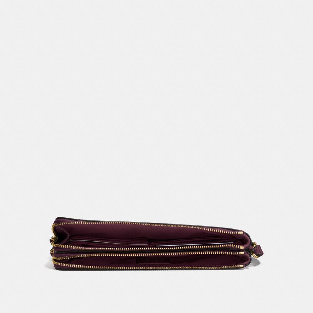 COACH®,DOUBLE ZIP WALLET,Leather,Light Gold/Oxblood,Inside View,Top View