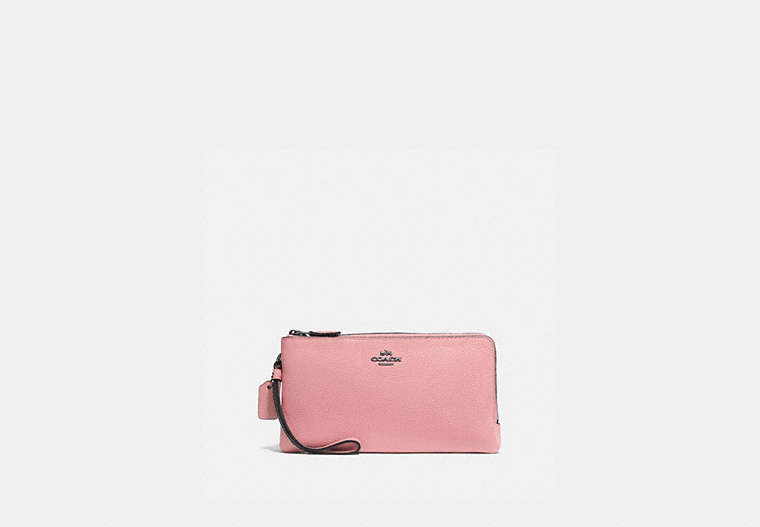 COACH®,DOUBLE ZIP WALLET,Leather,Pewter/Vintage Pink,Front View