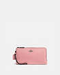COACH®,DOUBLE ZIP WALLET,Leather,Pewter/Vintage Pink,Front View