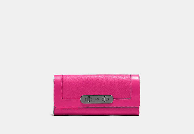 COACH®,COACH SWAGGER SLIM ENVELOPE WALLET,Leather,Gunmetal/Cerise,Front View