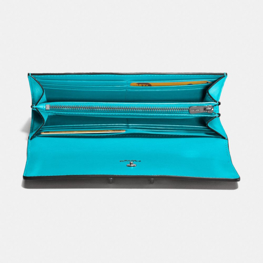 COACH®,COACH SWAGGER SLIM ENVELOPE WALLET,Leather,Gunmetal/TURQUOISE,Inside View,Top View