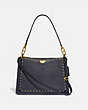 COACH®,DREAMER SHOULDER BAG WITH RIVETS,Leather,Medium,Brass/Midnight Navy,Front View