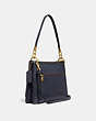 COACH®,DREAMER SHOULDER BAG WITH RIVETS,Leather,Medium,Brass/Midnight Navy,Angle View
