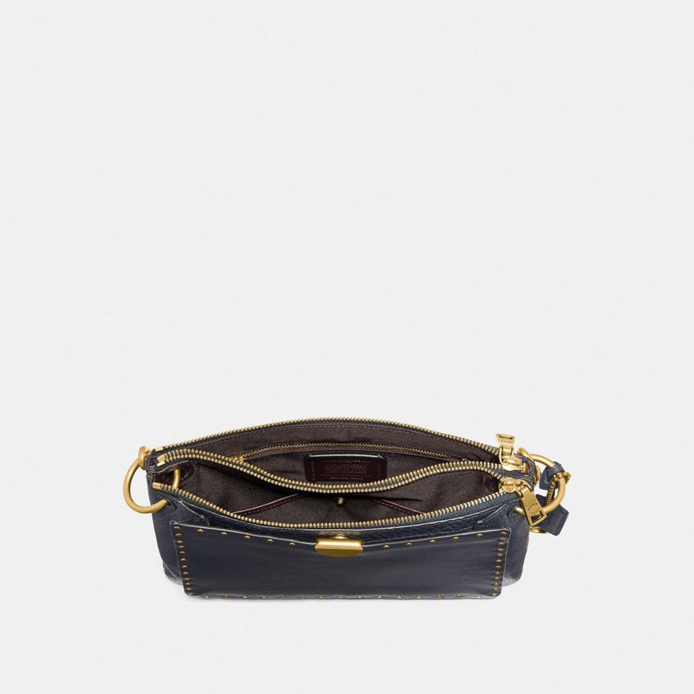 COACH®,DREAMER SHOULDER BAG WITH RIVETS,Leather,Medium,Brass/Midnight Navy,Inside View,Top View