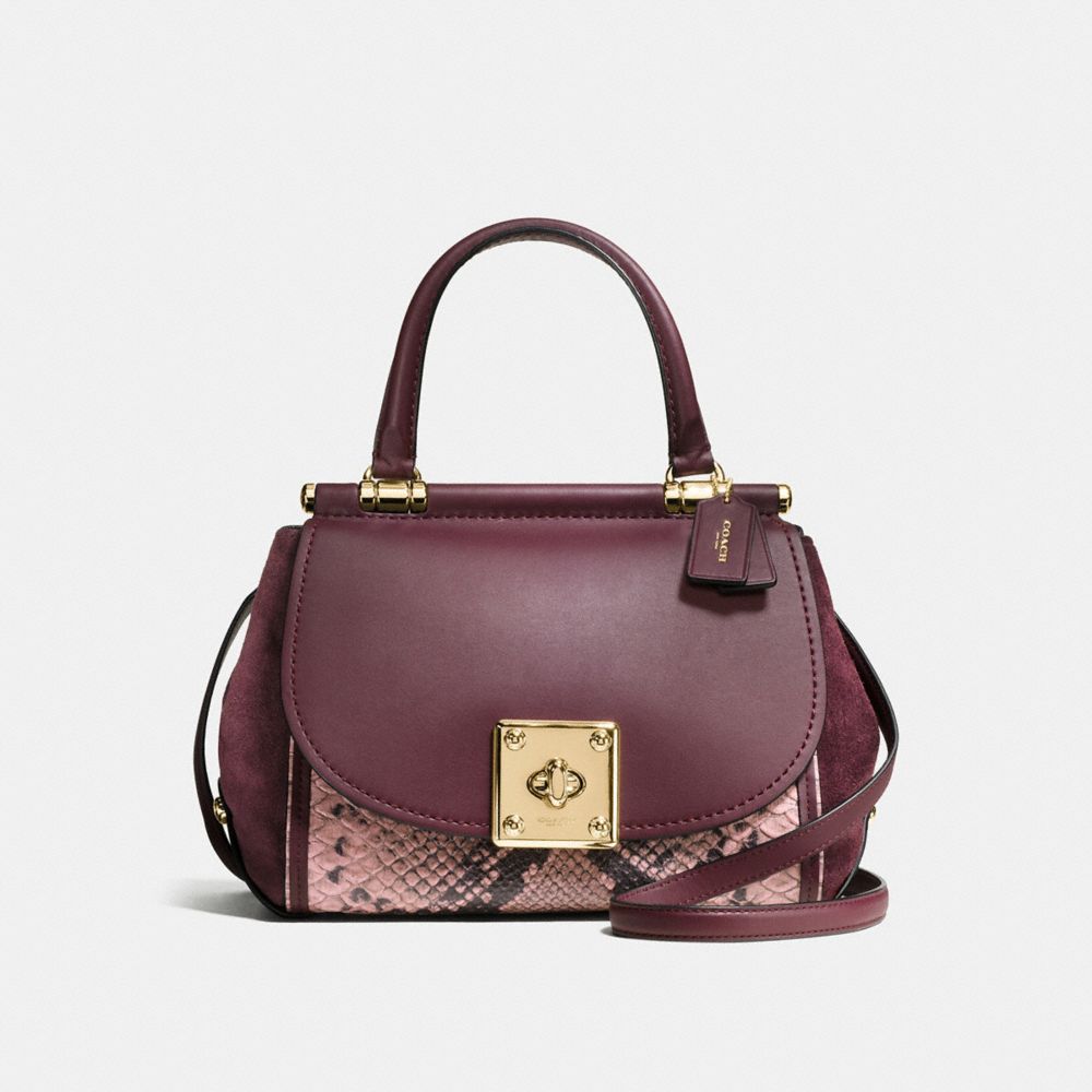 COACH®,DRIFTER TOP HANDLE IN COLORBLOCK,Mixed Leather,Medium,Light Gold/OXBLOOD MULTI,Front View