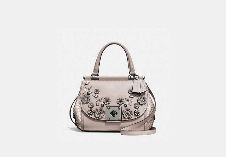 COACH®,DRIFTER TOP HANDLE WITH WILLOW FLORAL,Leather,Medium,Grey Birch/Dark Gunmetal,Front View