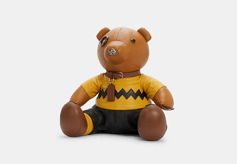 COACH®,COACH X PEANUTS CHARLIE BROWN BEAR COLLECTIBLE,Leather,X-Large,Light Saddle Multi,Front View
