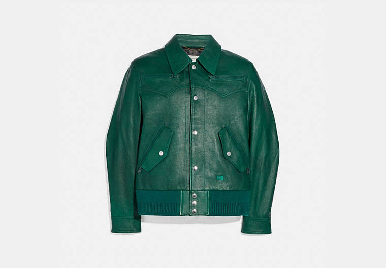 COACH®,LEATHER BLOUSON,Leather,GREEN,Front View image number 0