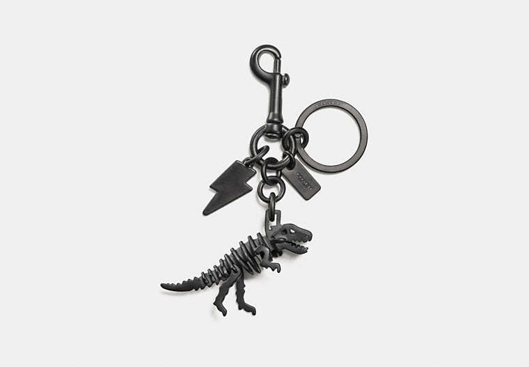 COACH®,DINOSAUR AND LIGHTNING BOLT KEY RING,Metal,Black,Front View image number 0