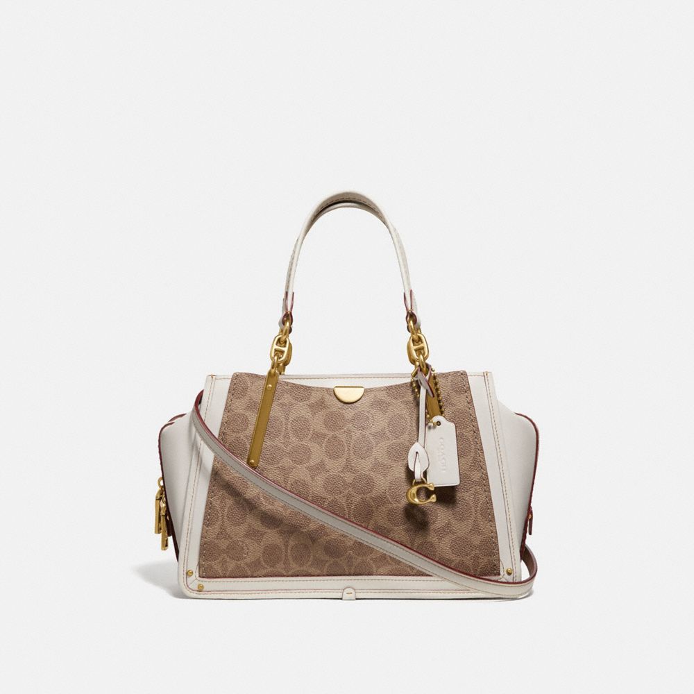 COACH®,DREAMER IN SIGNATURE CANVAS,Coated Canvas,Brass/Tan/Chalk,Front View