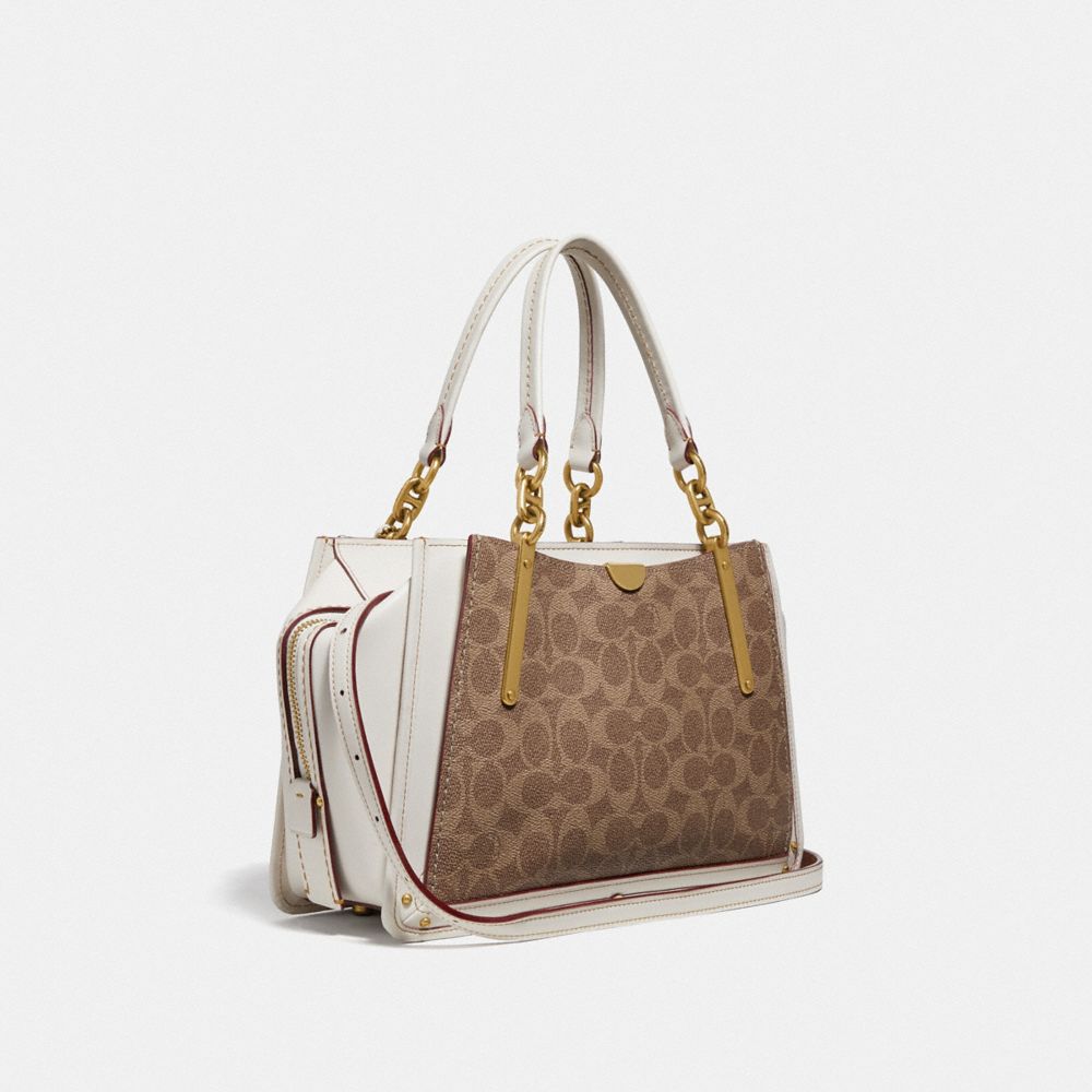 COACH®,DREAMER IN SIGNATURE CANVAS,Coated Canvas,Brass/Tan/Chalk,Angle View