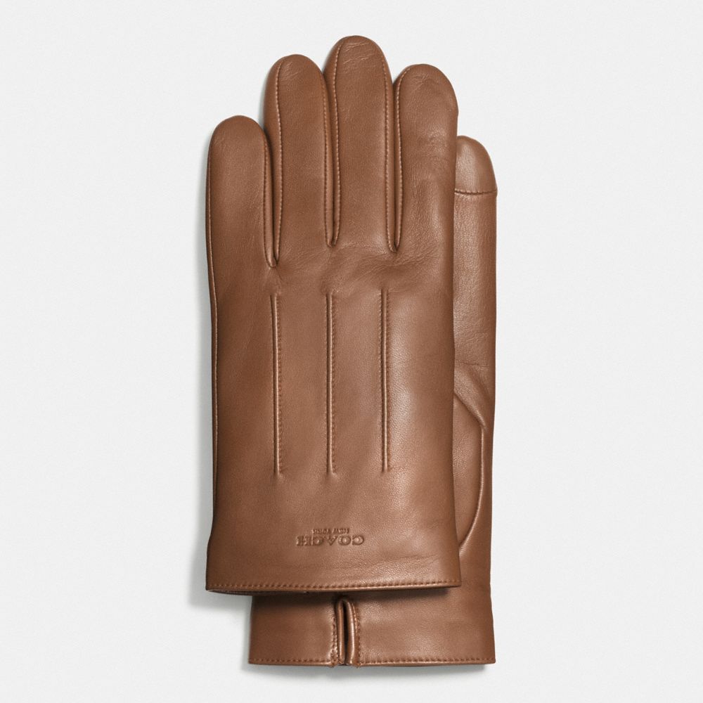 COACH®,LEATHER GLOVES,Dark Saddle,Front View