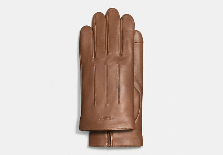 COACH®,LEATHER GLOVES,n/a,Dark Saddle,Front View