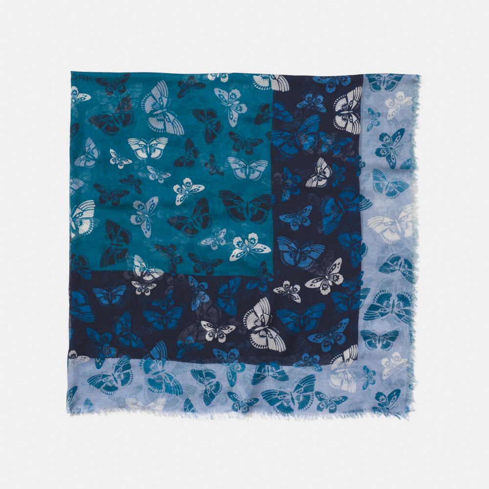 COACH®,BUTTERFLY WOVEN OVERSIZED SQUARE SCARF,Modal Silk Blend,BRIGHT MINERAL,Front View