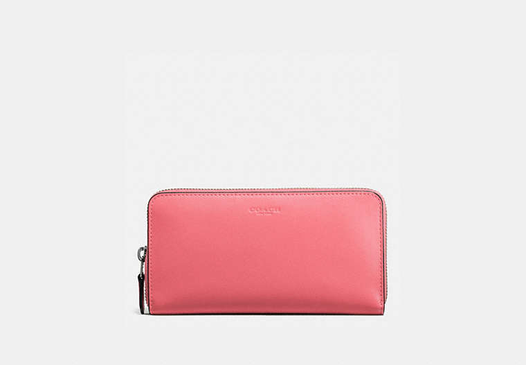 COACH®,ACCORDION ZIP WALLET,Leather,Gunmetal/Peony,Front View