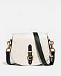 COACH®,SADDLE IN COLORBLOCK,Leather,Brass/Chalk,Front View