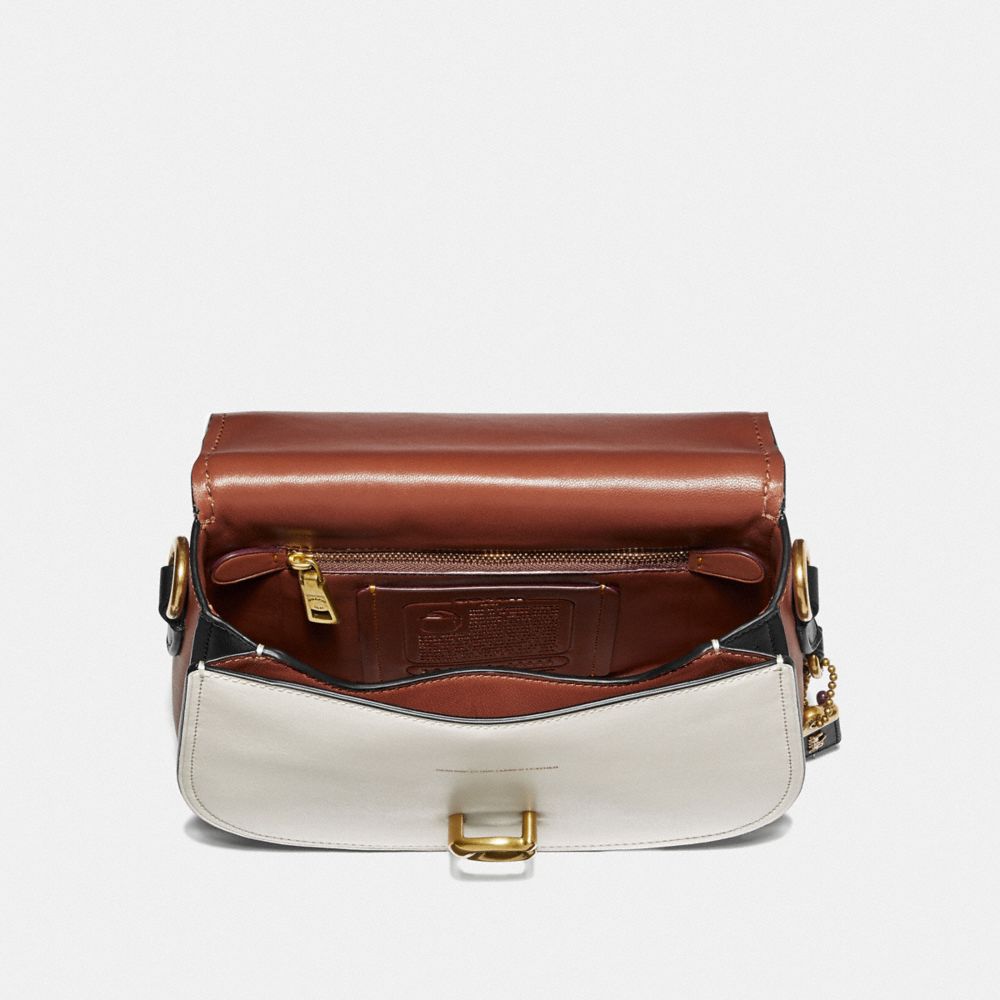 COACH®,SADDLE IN COLORBLOCK,Leather,Brass/Chalk,Inside View,Top View