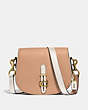 COACH®,SADDLE IN COLORBLOCK,Leather,Brass/Beechwood Multi,Front View