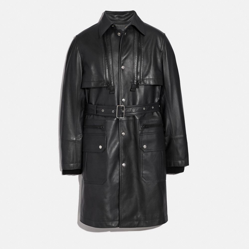 COACH®,LEATHER RAINCOAT,Leather,Black,Front View