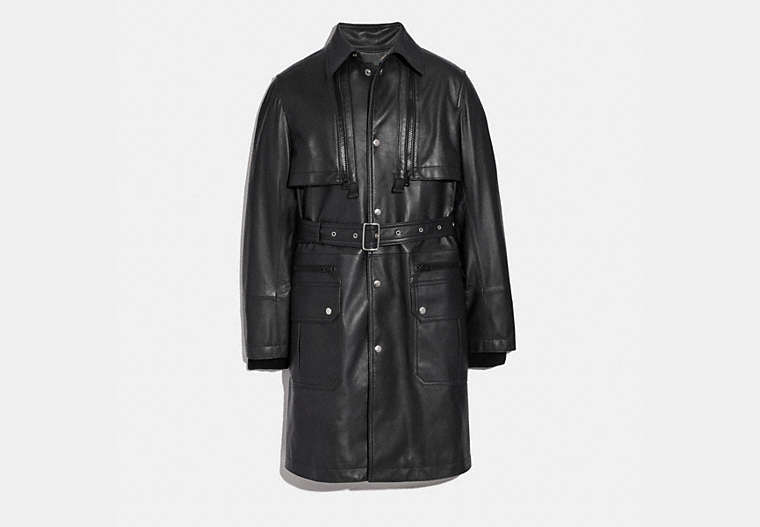 COACH®,LEATHER RAINCOAT,Leather,Black,Front View