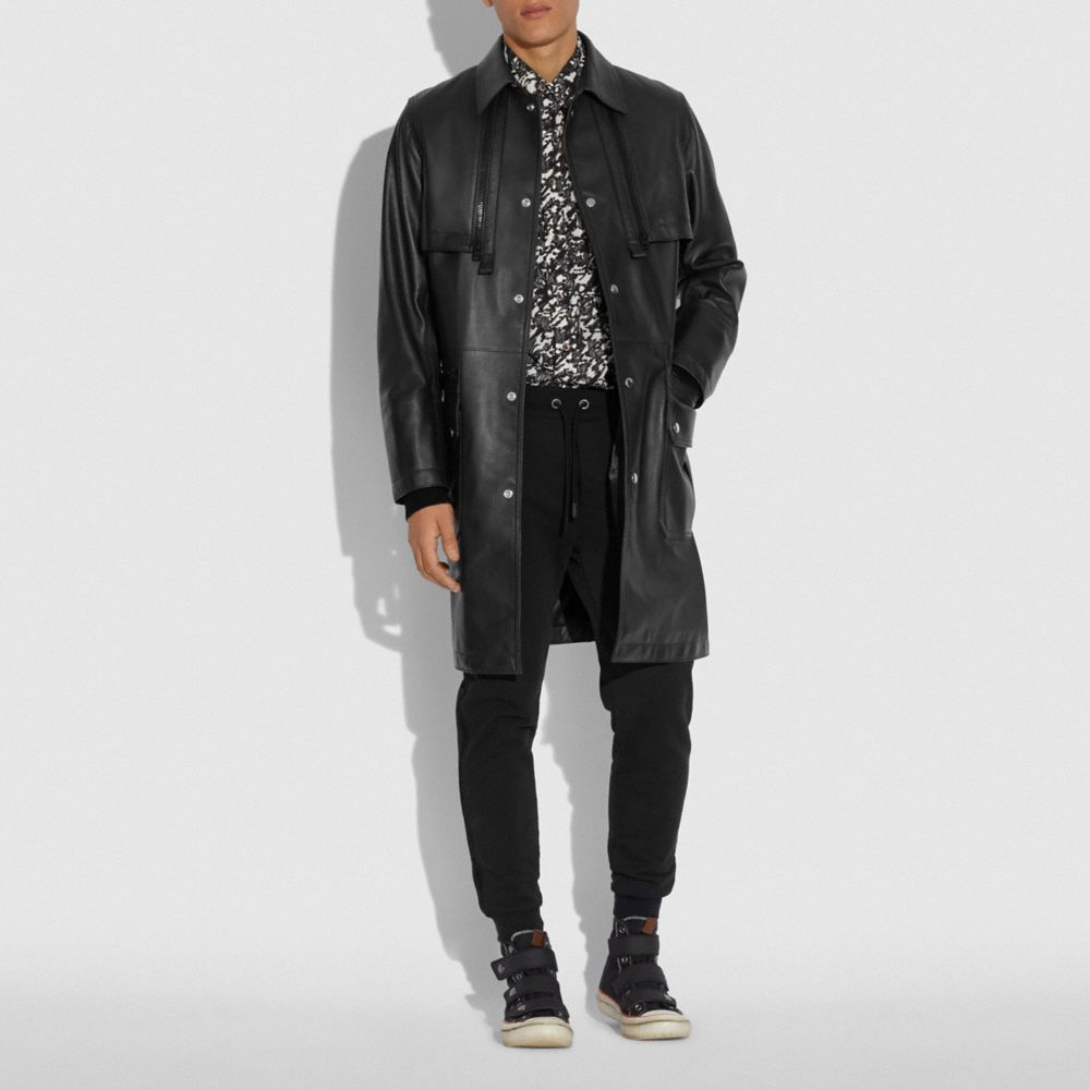 COACH®,LEATHER RAINCOAT,Leather,Black,Scale View