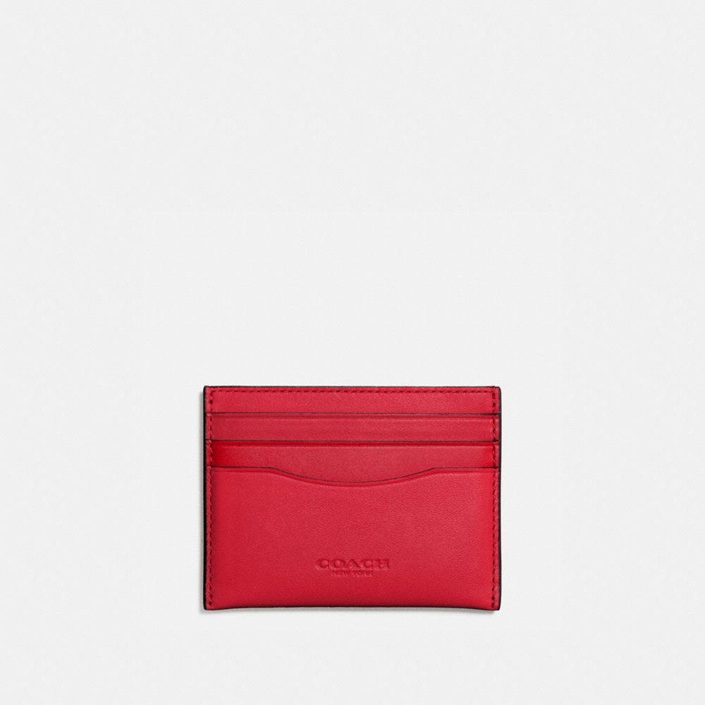 COACH®,CARD CASE,Leather,Gunmetal/RED,Front View image number 0
