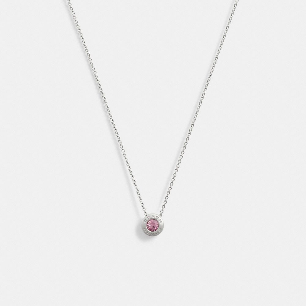 COACH®,OPEN CIRCLE STONE NECKLACE,Silver/Purple,Front View