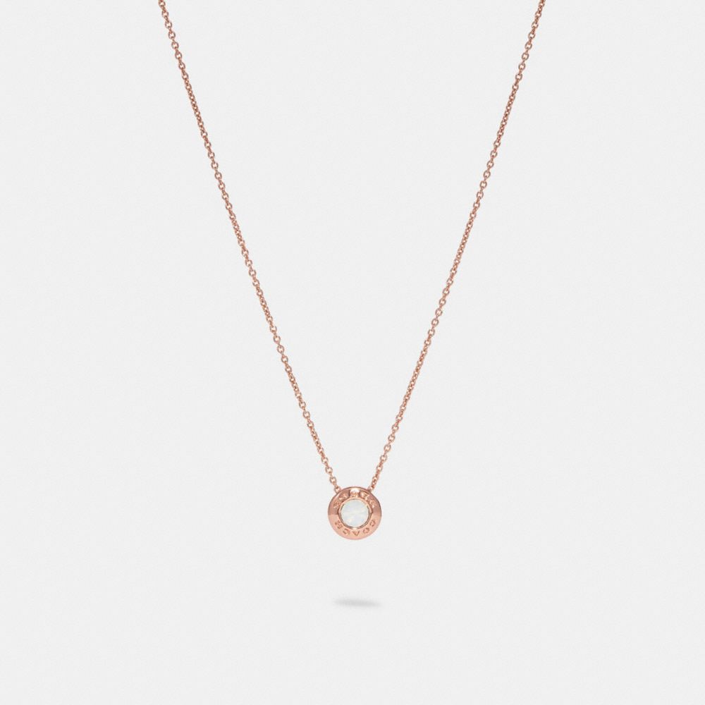 COACH®,OPEN CIRCLE STONE NECKLACE,Rose Gold / White,Front View