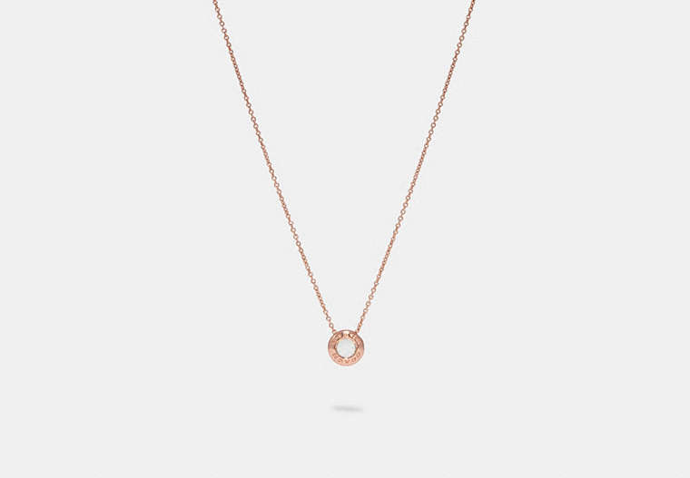 COACH®,OPEN CIRCLE STONE NECKLACE,Metal,Rose Gold / White,Front View