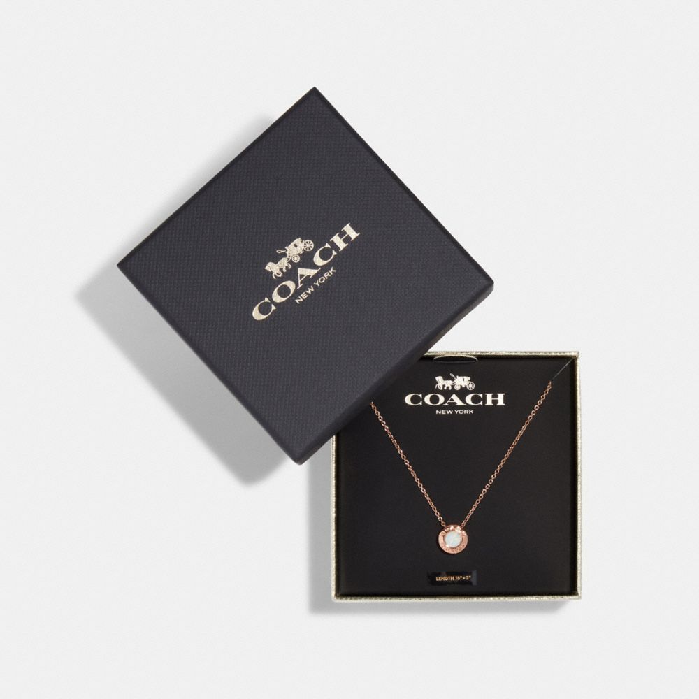 COACH®,OPEN CIRCLE STONE NECKLACE,Rose Gold / White,Inside View,Top View