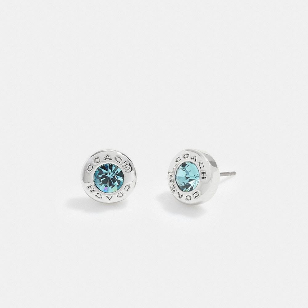 COACH®,OPEN CIRCLE STONE STUD EARRINGS,Silver/Blue,Front View