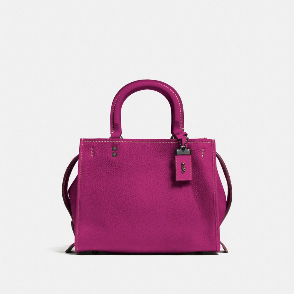 COACH®,ROGUE BAG 25,Leather,Medium,Pewter/Fuchsia,Front View