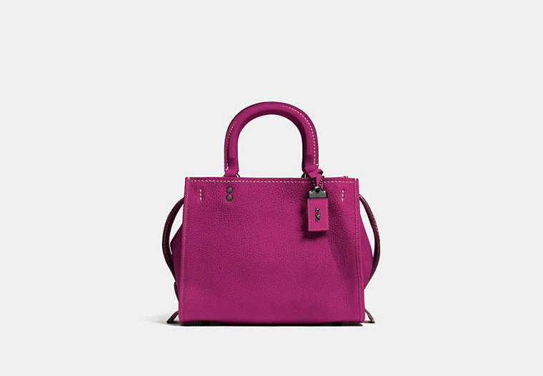 COACH®,ROGUE 25,Leather,Medium,Pewter/Fuchsia,Front View