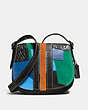COACH®,SADDLE 23 WITH VARSITY PATCHWORK,Leather,Small,Black Copper/Black,Front View