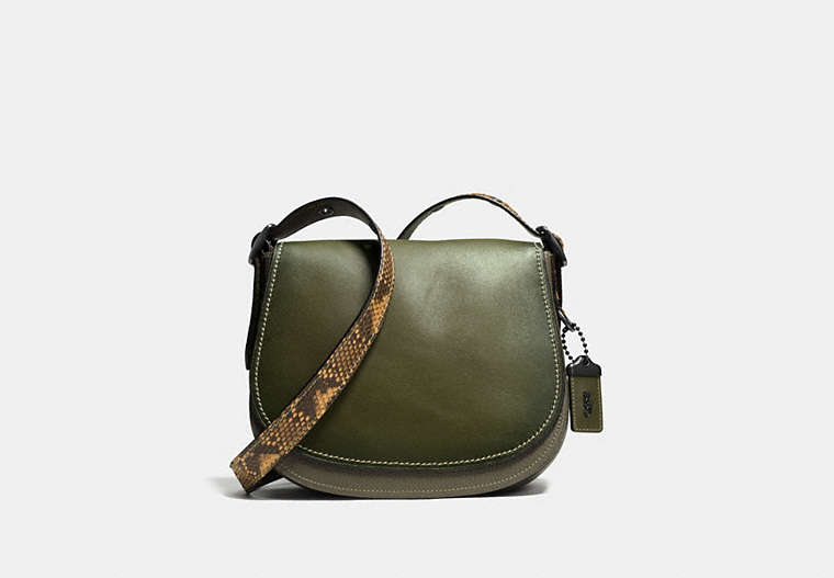 COACH®,SADDLE 23 WITH COLORBLOCK PYTHON DETAIL,Exotic,Small,Pewter/Olive,Front View