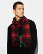 COACH®,VARSITY CHECK PLAID SCARF,Cashmere Blend,RED/BLACK,Front View