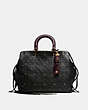 COACH®,WHIPLASH RIVETS ROGUE BAG 36 IN PEBBLE LEATHER,Leather,Large,Brass/Black,Front View