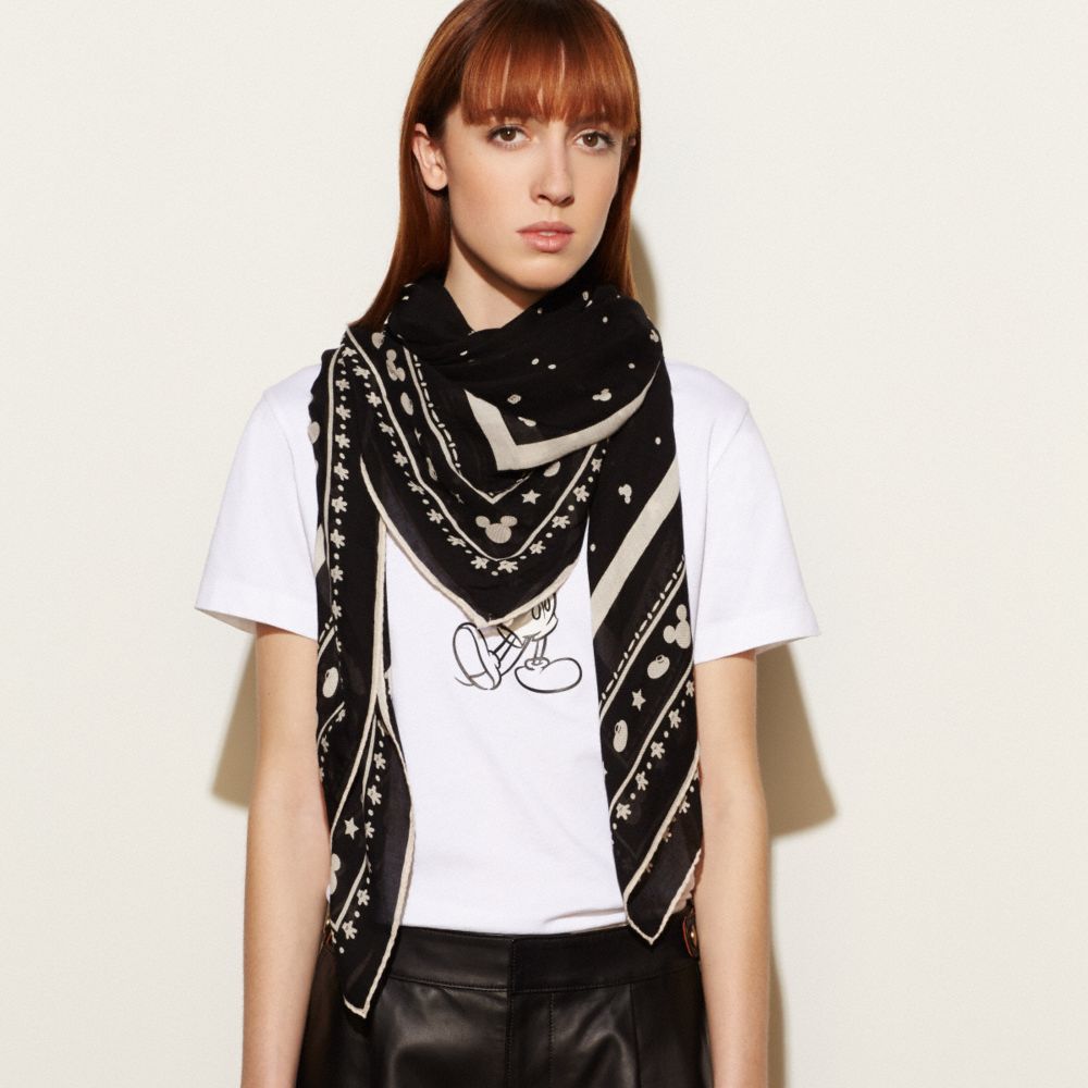 COACH®,MICKEY OVERSIZED SQUARE SCARF,Mixed Material,Black,Angle View