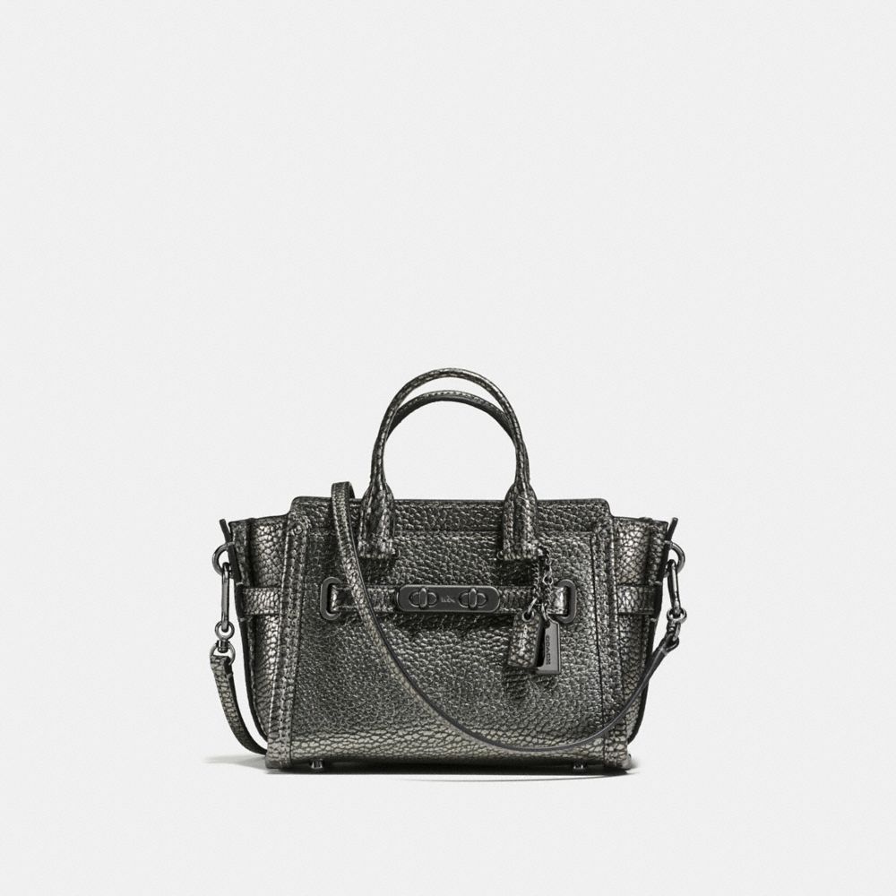COACH®,COACH SWAGGER 15 IN PEBBLE LEATHER,Leather,DK/GUNMETAL,Front View
