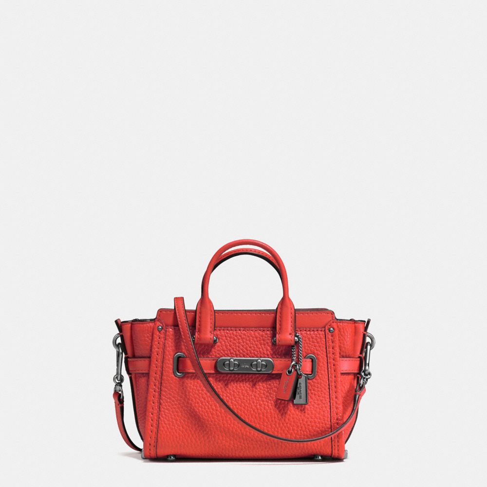 COACH®,COACH SWAGGER 15 IN PEBBLE LEATHER,Leather,Dark Gunmetal/Deep Coral,Front View