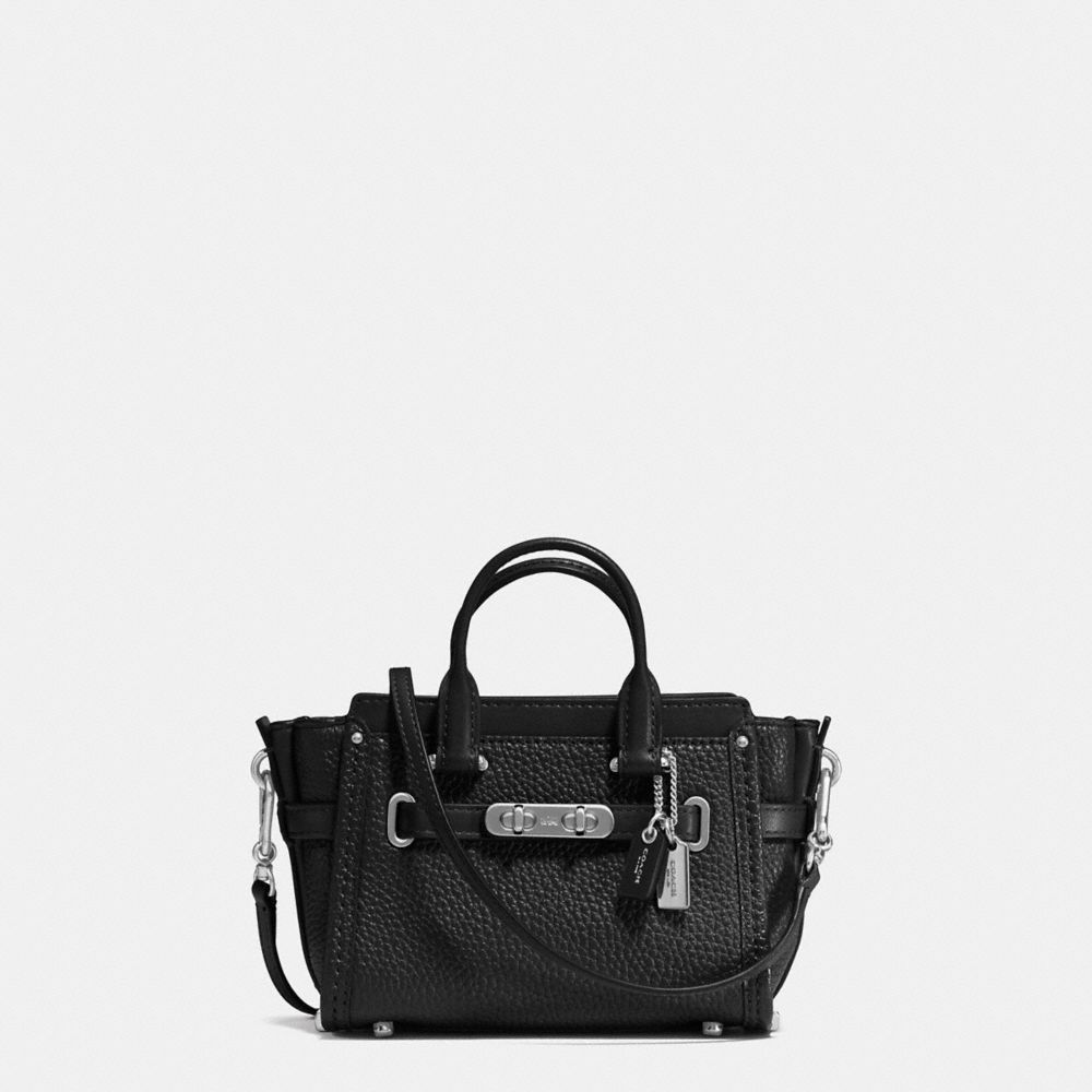 COACH®,COACH SWAGGER 15 EN CUIR GALETS,Cuir,Argenté/Noir,Front View