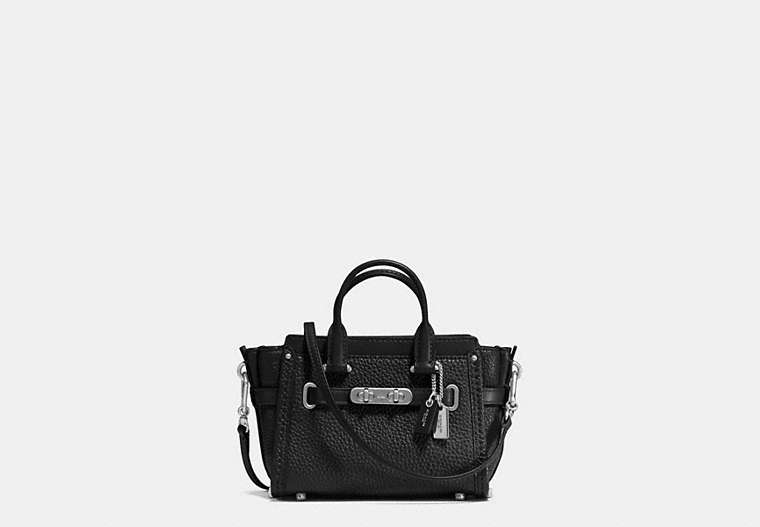 COACH®,COACH SWAGGER 15 IN PEBBLE LEATHER,Leather,Silver/Black,Front View