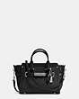 COACH®,COACH SWAGGER 15 IN PEBBLE LEATHER,Leather,Silver/Black,Front View