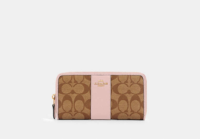 COACH®,ACCORDION ZIP WALLET IN SIGNATURE CANVAS,pvc,Gold/Khaki Blossom,Front View