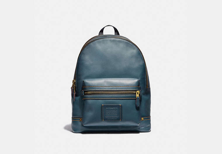 COACH®,ACADEMY BACKPACK,Leather,Large,Brass/Denim,Front View