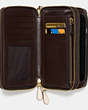 COACH®,DOUBLE ZIP PHONE WALLET IN CALF LEATHER,Leather,Light Gold/Platinum,Inside View,Top View