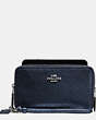 COACH®,DOUBLE ZIP PHONE WALLET IN CALF LEATHER,Leather,Silver/Metallic Navy,Front View