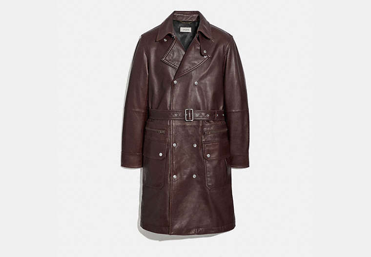 COACH®,LEATHER RAINCOAT,Leather,ESPRESSO,Front View